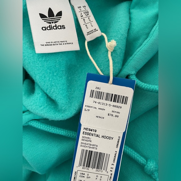 BNWT Adidas Essential Hoodie in turquoise. Size S. - Picture 3 of 4